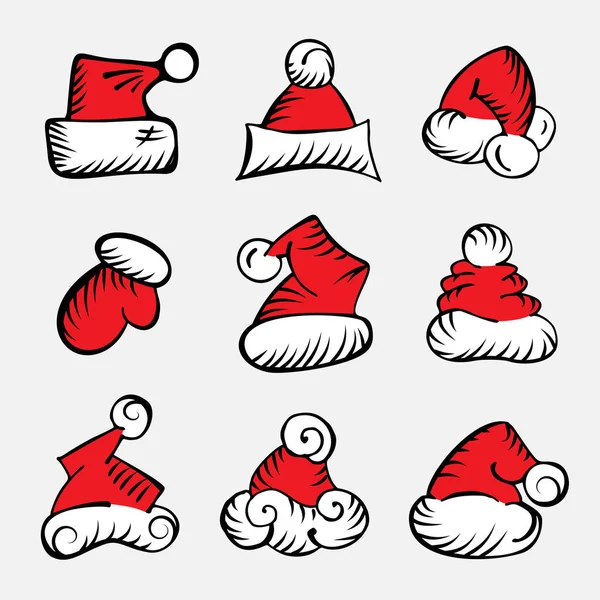 Sombrero Navidad Doodle Set Ilustración Vectorial Dibujada Mano — Vector de stock