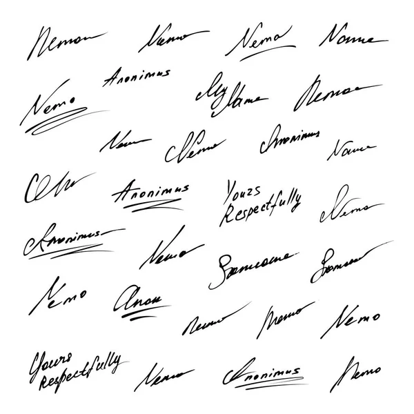 Handtekening Vector Icoon Collectie Fictieve Handtekeningen Geïsoleerd Witte Achtergrond — Stockvector