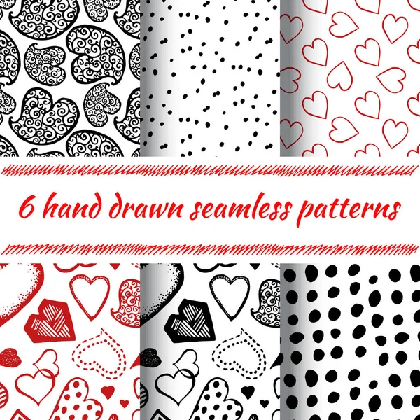 Valentine Day Background Collection Dots Hearts Ensemble Motifs Dessinés Main — Image vectorielle