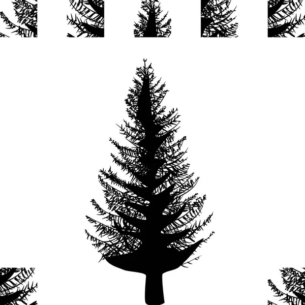 Silueta Árbol Negro Aislada Dibujo Boceto Tinta Vectorial Estilo Antiguo — Archivo Imágenes Vectoriales