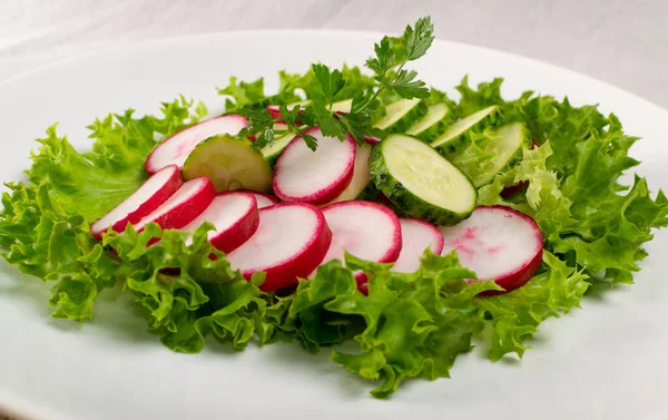 Salada de rabanete de primavera com pepino ou salat rústico simples — Fotografia de Stock