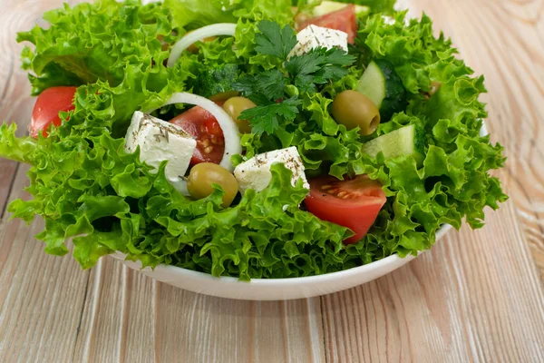 Greek Salad, Horiatiki or Village Salad with Feta Cheese — Stock Photo, Image
