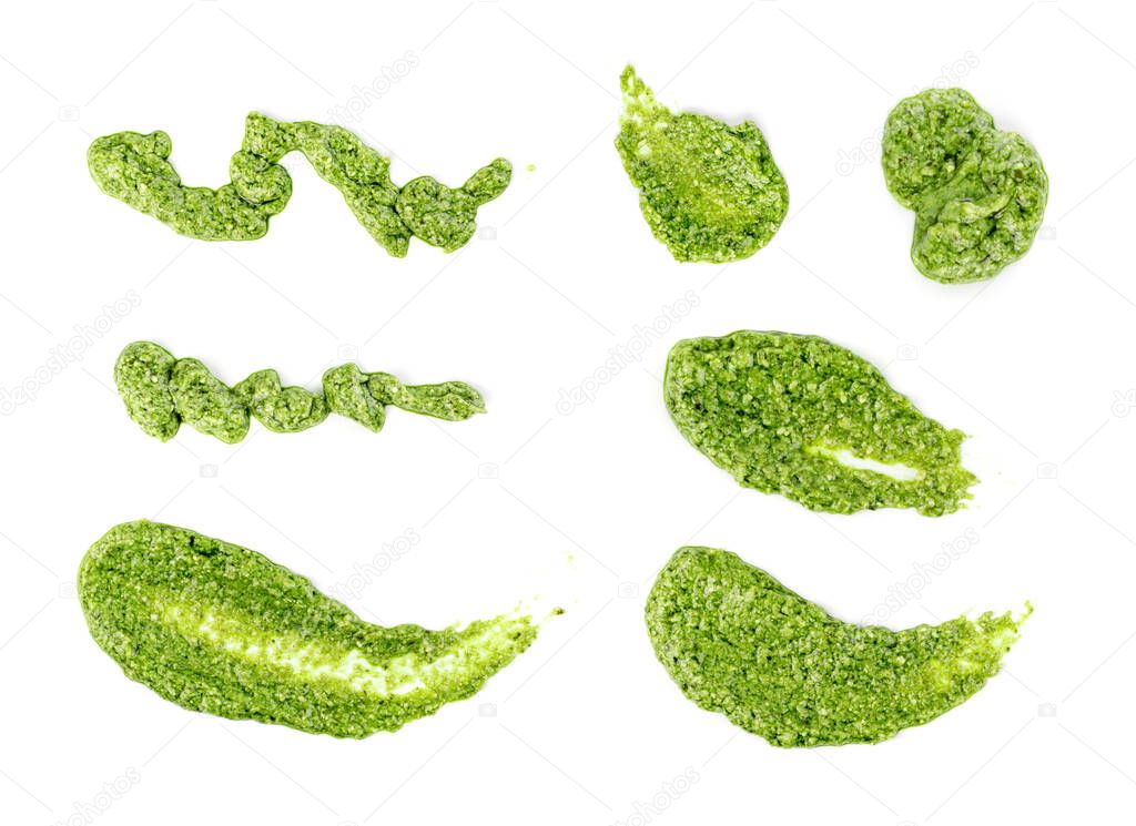 Pesto sauce spread or blob isolated on white background