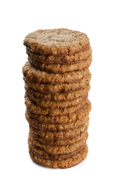 Biscoitos de aveia fina, biscoitos de cereais saudáveis com chocolate — Fotografia de Stock