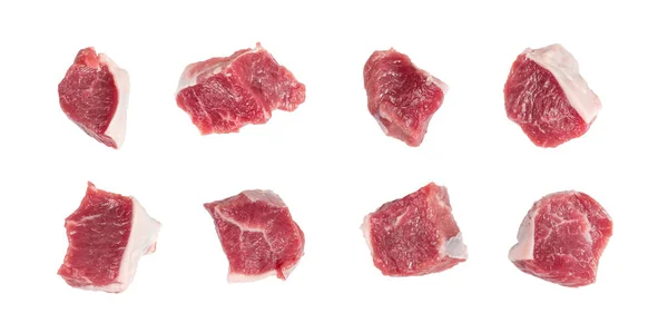 Filete de lomo de cordero picado crudo, carne de cordero cortada en cubitos — Foto de Stock