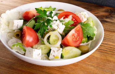 Greek Salad, Horiatiki or Village Salad with Feta Cheese clipart