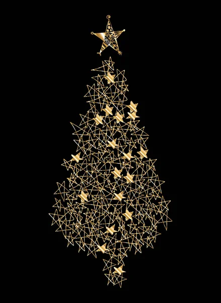 Golden sketched vector Christmas tree isolated on black background — Stock Vector