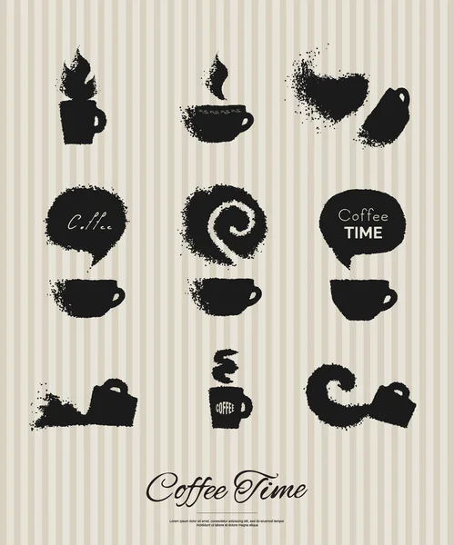 Комплект чашки кофе вид сбоку. Рисунок имитации — стоковый вектор