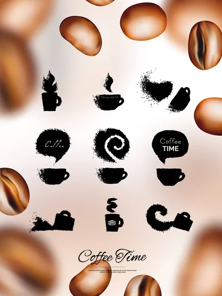 Set de tazas de café Vista Lateral. Imitación dibujada a mano — Vector de stock
