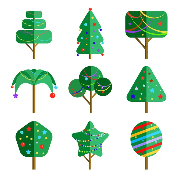 Exotic Tropical Christmas Tree Collection Isolated on White Background — Stock Vector