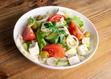 Greek Salad, Horiatiki or Village Salad with Feta Cheese clipart