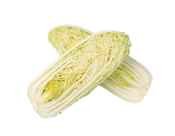 Two Halves of Chinese Cabbage, Napa Cabbage or Wombok Isolated on White Background with Clipping Path. Two Parts of Fresh Green Cabbage — Stock Image Two Halves Chinese Cabbage Napa Cabbage Wombok Isolated White Background Stock Picture