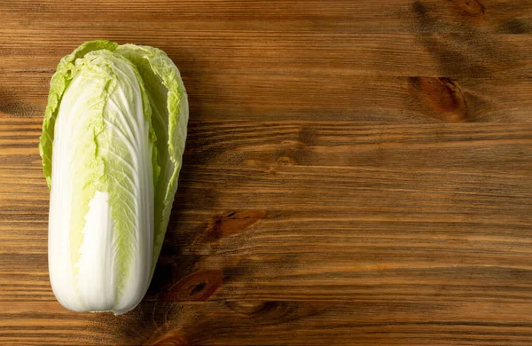 Whole Chinese Cabbage, Napa Cabbage or Wombok on Wooden Rustic Background with Copy Space. Fresh Green Cabbage — Stock Image Whole Chinese Cabbage Napa Cabbage Wombok Wooden Rustic Background Copy Stock Photo