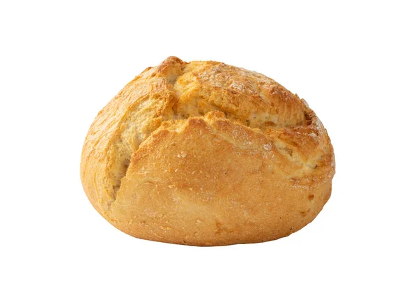 クリッピングパスを持つ白の背景に隔離された1つの黄金の小麦パン 丸グルテンフリーパン — ストック写真