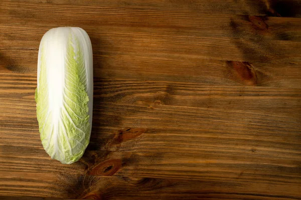 Whole Chinese Cabbage, Napa Cabbage or Wombok on Wood Table Background with Copy Space. Fresh Green Cabbage Mockup — Stock Image Whole Chinese Cabbage Napa Cabbage Wombok Wood Table Background Copy Stock Image