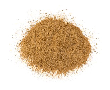 Garam masala tozu karışımı izole edilmiş. Yer baharatı karışımları ve rezene tozu ile karıştırılmış otlar, zemin biberi, karanfil, tarçın, sprey, kakule, köri, kimyon, kişniş üst görünümü