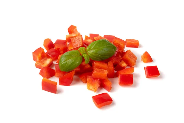 Chopped Paprika Red Sweet Pepper Cuts Isolated White Background Diced — Stock Photo, Image