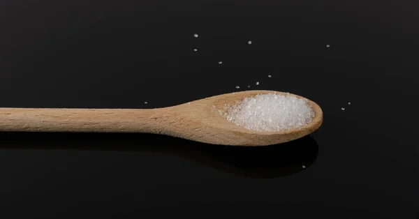 Heap White Powder Lemon Acid Clay Bentonite Wooden Spoon Zwarte — Stockfoto