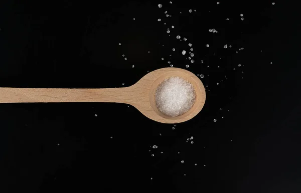 Heap White Powder Lemon Acid Clay Bentonite Wooden Spoon Zwarte — Stockfoto