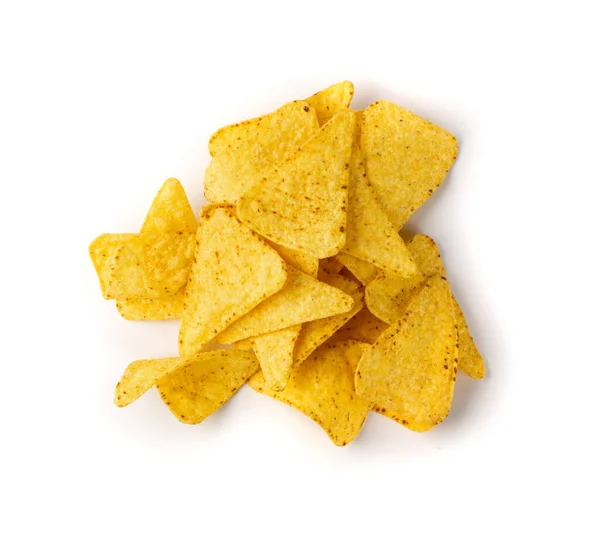 Heap Triangeln Majs Marker Isolerad Vit Bakgrund Mexikanska Nachos Chips — Stockfoto