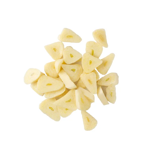 Fresh Sliced Garlic Isolated White Background Clipping Path Heap Chopped — Stock Photo, Image