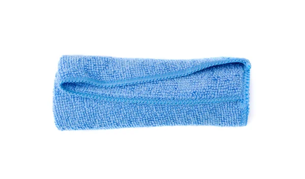 Blå Vikt Mikrofiber Rengöringsduk Isolerad Vit Bakgrund Ovanifrån Närbild — Stockfoto