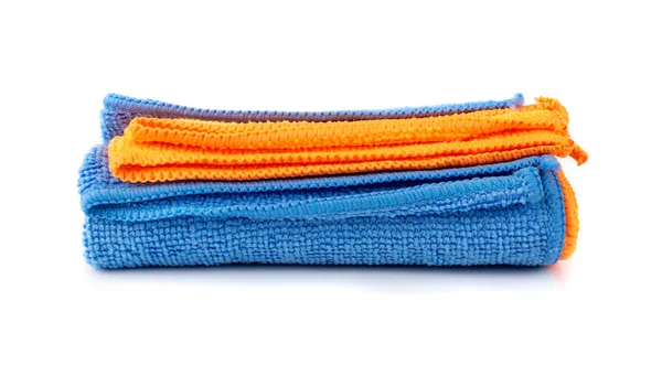 Blå Och Orange Mikrofiber Rengöring Trasa Rulla Isolerad Vit Bakgrund — Stockfoto