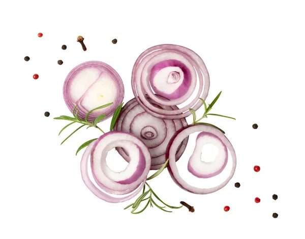 Fresh Sliced Red Onion Isolated White Background Clipping Path Raw — Stock Photo, Image