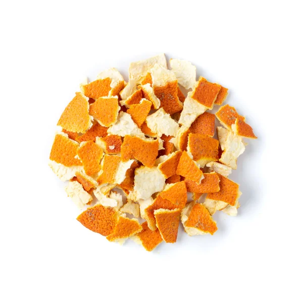 Heap Dry Sliced Orange Peel Isolated White Background Chopped Zest — Stock Photo, Image