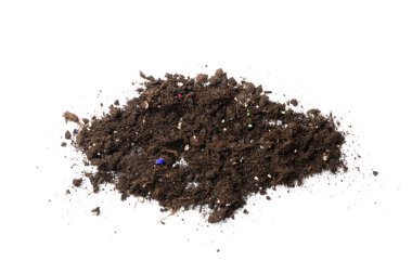 Soil contaminated with mineral fertilizers and microplastics isolated on white background. Isolated ground heap, dirt earth pile as earth pollution concept clipart
