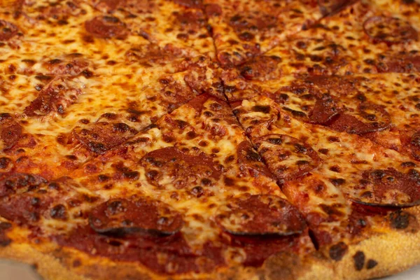Pepperoni Diabola Pizza Texture Background Salami Chili Pepper Mozzarella Cheese — Stock Photo, Image