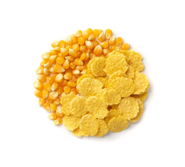 Yellow Corn Cereal Breakfast Isolated White Background Pile Crispy Corn — Stock Photo, Image