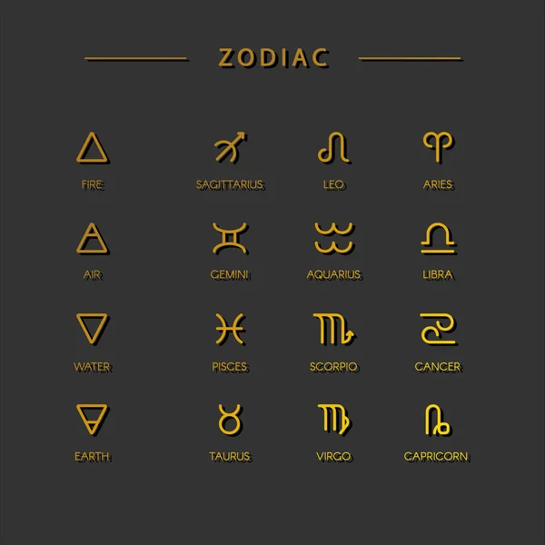 Signos del zodiaco sobre fondo negro — Vector de stock