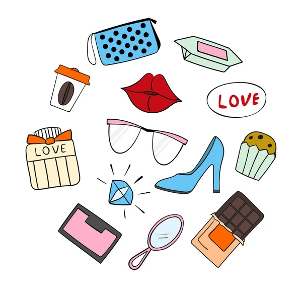 Set of fashion hand drawn stickers — ストックベクタ