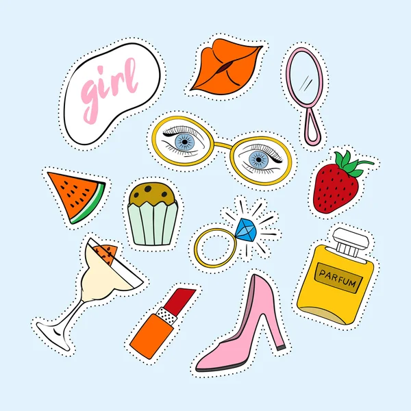 Set of fashion hand drawn stickers — ストックベクタ