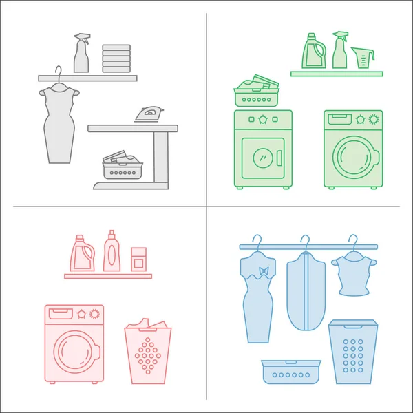 Waschküche Symbole gesetzt — Stockvektor