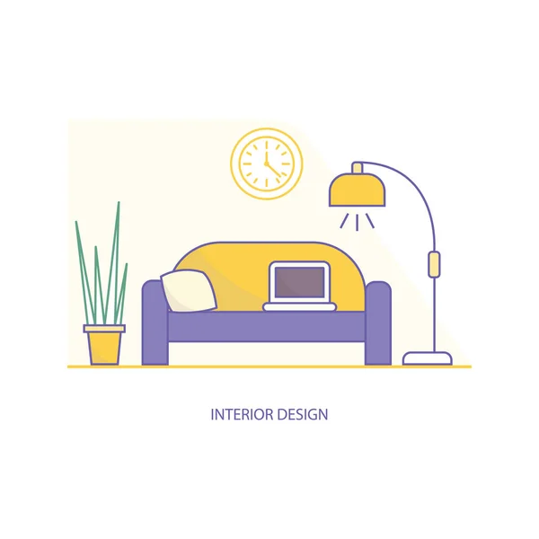 Diseño de interiores en estilo de línea moderno — Vector de stock