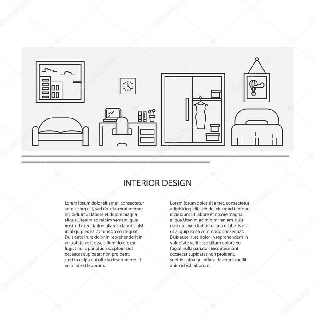 Interior design round concept made in modern line style. Living room vector illustration. Can be used for infographics design, web elements.