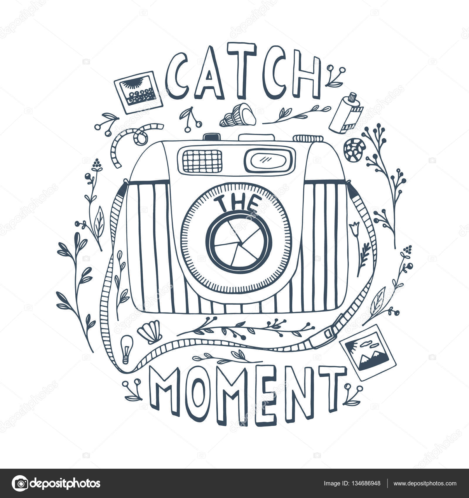 Catch The Moment Lettering And Camera Stock Vector C Olhayerofieieva