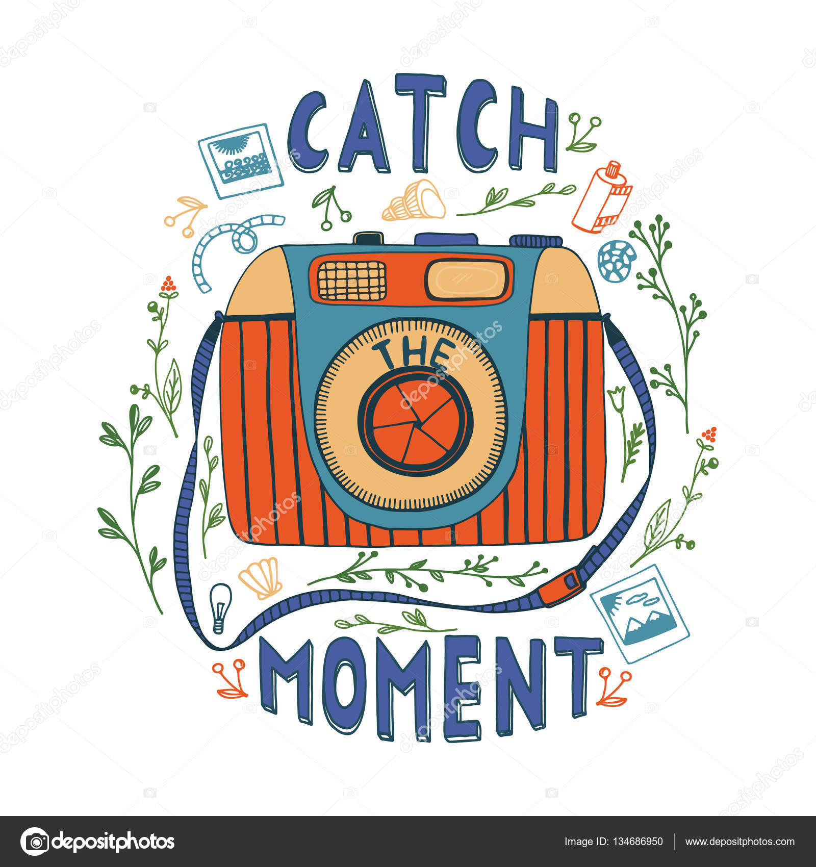 Catch The Moment Lettering And Camera Stock Vector C Olhayerofieieva