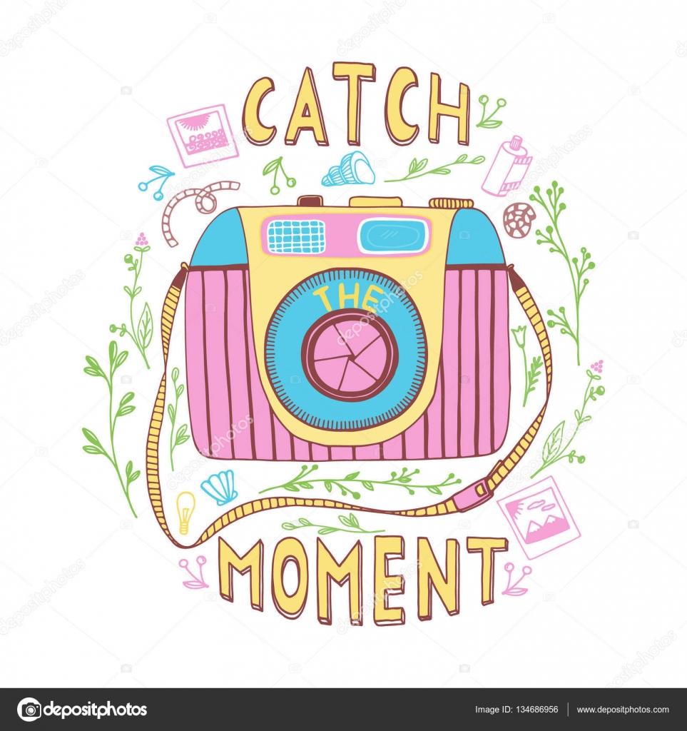 Catch The Moment Lettering And Camera Stock Vector C Olhayerofieieva