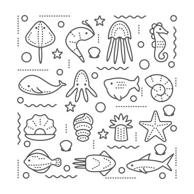 Kutsal kişilerin resmi ile deniz canlıları ve sembolleri