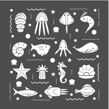 Kutsal kişilerin resmi ile deniz canlıları ve sembolleri