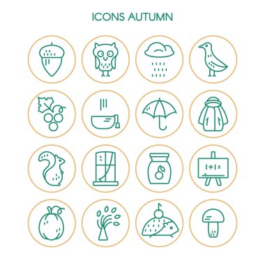 Icons with autumn and fall symbols clipart