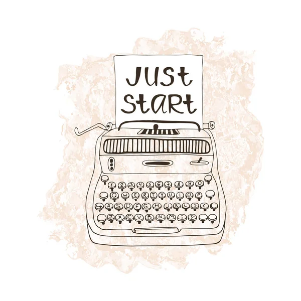 Máquina de escrever com letras Basta começar —  Vetores de Stock