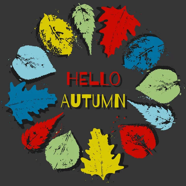 Marco redondo con hojas de otoño — Vector de stock