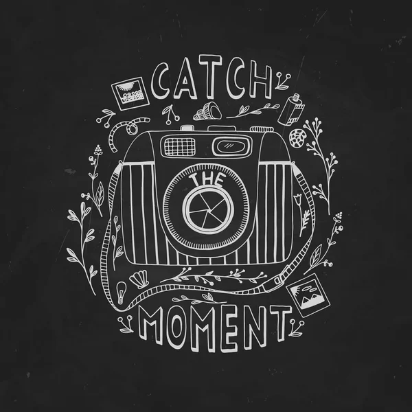 Catch the moment lettering and camera — Stock Vector