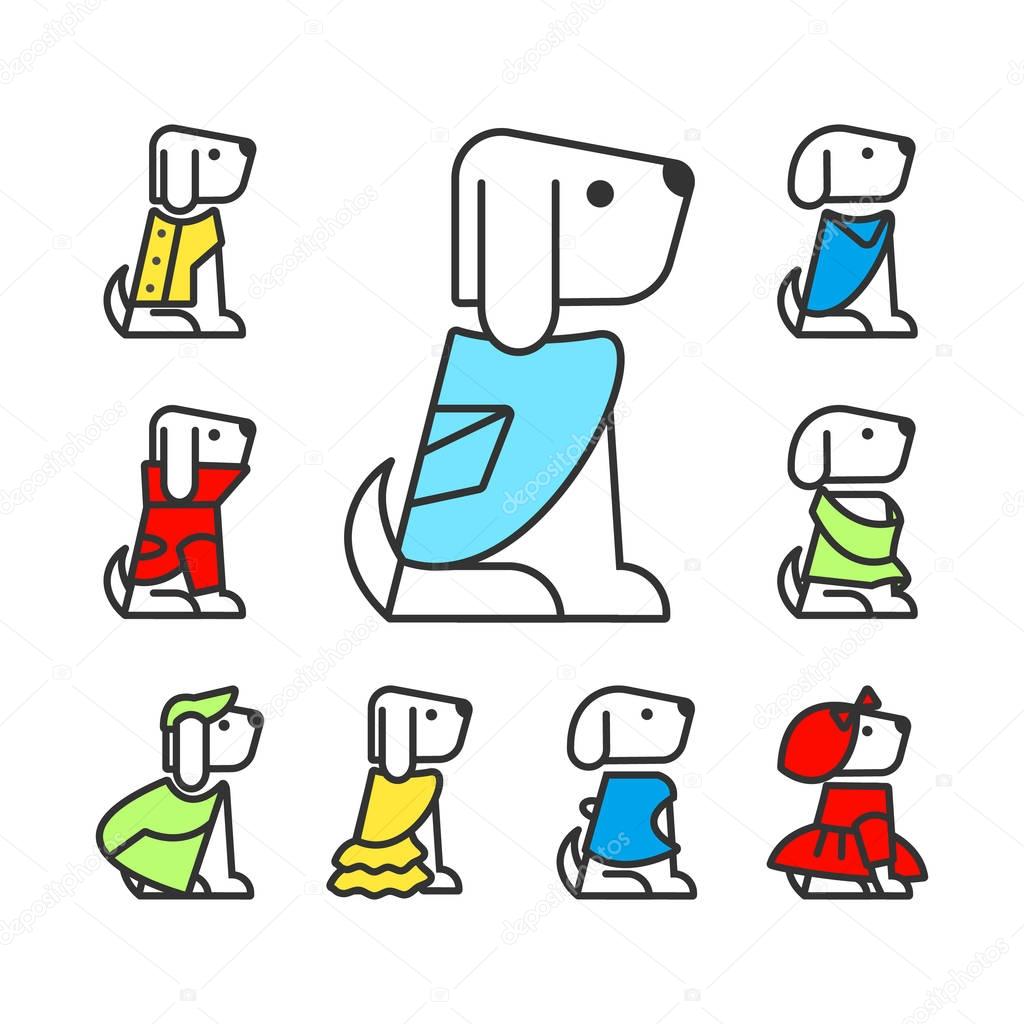 Clothing store for animals for template logos. Clothing for dogs. Set of pet shop logo, labels and badges.