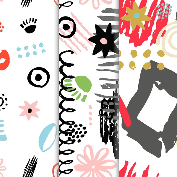 Set gribouillis dessinés à la main motif sans couture — Image vectorielle