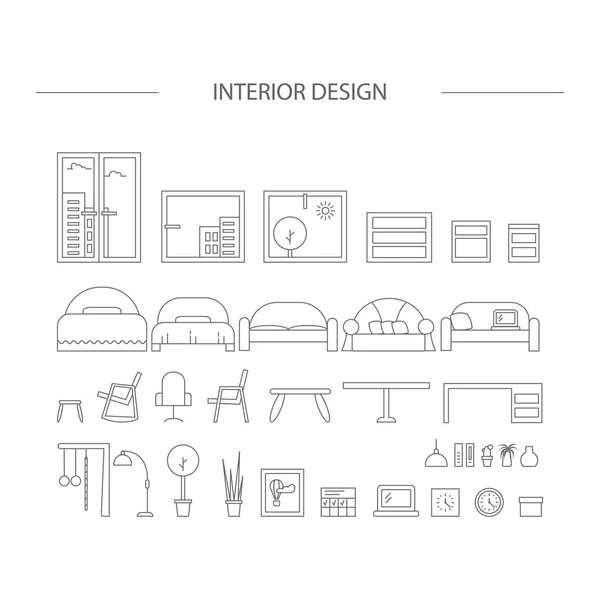 Conjunto de iconos de diseño de interiores de línea . — Archivo Imágenes Vectoriales